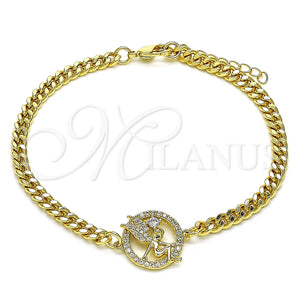 Pulsera Elegante 03.156.0027.08 Oro Laminado, Diseño de Angel, con Blanca Micro Pave and Blanca Zirconia Cubica, Pulido, Tono Dorado (04 MM Thickness, 8 Inches Length)