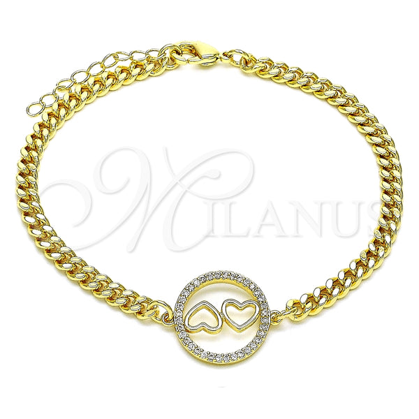 Pulsera Elegante 03.156.0028.08 Oro Laminado, Diseño de Corazón, con Blanca Micro Pave, Pulido, Tono Dorado (04 MM Thickness, 8 Inches Length)