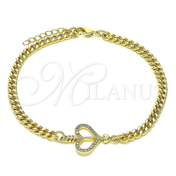Pulsera Elegante 03.156.0029.08 Oro Laminado, Diseño de Corazón, con Blanca Micro Pave, Pulido, Tono Dorado (04 MM Thickness, 8 Inches Length)