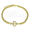Pulsera Elegante 03.156.0029.08 Oro Laminado, Diseño de Corazón, con Blanca Micro Pave, Pulido, Tono Dorado (04 MM Thickness, 8 Inches Length)