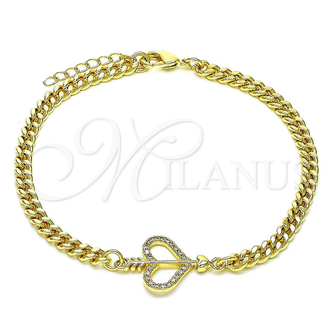 Pulsera Elegante 03.156.0029.08 Oro Laminado, Diseño de Corazón, con Blanca Micro Pave, Pulido, Tono Dorado (04 MM Thickness, 8 Inches Length)