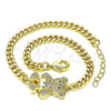 Pulsera Elegante 03.156.0032.08 Oro Laminado, Diseño de Osito, con Blanca and Negro Micro Pave, Pulido, Tono Dorado (04 MM Thickness, 8 Inches Length)