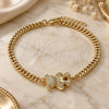 Pulsera Elegante 03.156.0032.08 Oro Laminado, Diseño de Osito, con Micro Pave Blanca y Negro, Pulido, Tono Dorado (Grosor 04 MM, 8 Pulgadas de Largo)