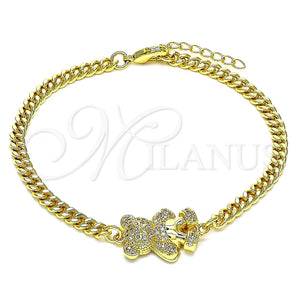 Pulsera Elegante 03.156.0032.08 Oro Laminado, Diseño de Osito, con Blanca and Negro Micro Pave, Pulido, Tono Dorado (04 MM Thickness, 8 Inches Length)