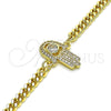 Pulsera Elegante 03.156.0034.08 Oro Laminado, Diseño de Mano de Dios y Judaica, con Zirconia Cubica Blanca y Micro Pave Blanca, Pulido, Tono Dorado (Grosor 04 MM, 8 Pulgadas de Largo)