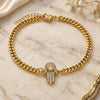 Pulsera Elegante 03.156.0034.08 Oro Laminado, Diseño de Mano de Dios y Judaica, con Zirconia Cubica Blanca y Micro Pave Blanca, Pulido, Tono Dorado (Grosor 04 MM, 8 Pulgadas de Largo)