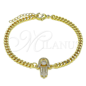 Pulsera Elegante 03.156.0034.08 Oro Laminado, Diseño de Mano de Dios, con Blanca Zirconia Cubica and Blanca Micro Pave, Pulido, Tono Dorado (04 MM Thickness, 8 Inches Length)