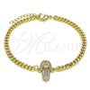 Pulsera Elegante 03.156.0034.08 Oro Laminado, Diseño de Mano de Dios y Judaica, con Zirconia Cubica Blanca y Micro Pave Blanca, Pulido, Tono Dorado (Grosor 04 MM, 8 Pulgadas de Largo)