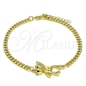 Pulsera Elegante 03.156.0035.08 Oro Laminado, Diseño de Osito, con Negro Micro Pave, Pulido, Tono Dorado (04 MM Thickness, 8 Inches Length)
