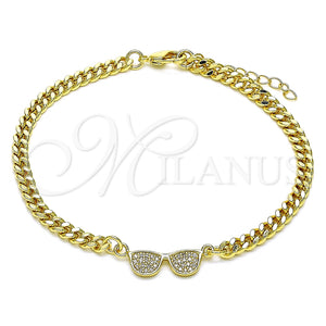 Pulsera Elegante 03.156.0037.08 Oro Laminado, con Blanca Micro Pave, Pulido, Tono Dorado (04 MM Thickness, 8 Inches Length)