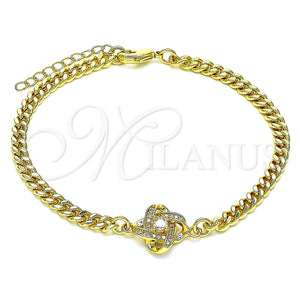 Pulsera Elegante 03.156.0038.08 Oro Laminado, Diseño de Nudo, con Blanca Micro Pave and Blanca Zirconia Cubica, Pulido, Tono Dorado (04 MM Thickness, 8 Inches Length)