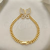 Pulsera Elegante 03.283.0080.08 Oro Laminado, Diseño de Mariposa, con Blanca Zirconia Cubica, Pulido, Tono Dorado (05 MM Thickness, 8 Inches Length)