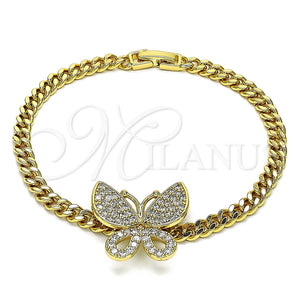 Pulsera Elegante 03.283.0080.08 Oro Laminado, Diseño de Mariposa, con Blanca Zirconia Cubica, Pulido, Tono Dorado (05 MM Thickness, 8 Inches Length)
