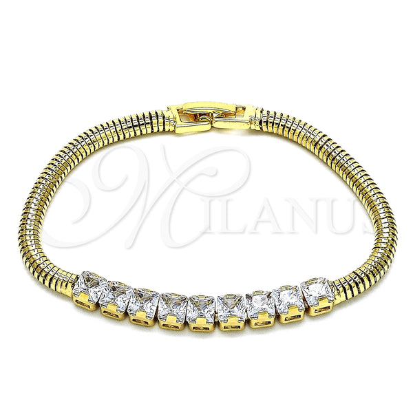 Pulsera Elegante 03.283.0082.07 Oro Laminado, con Blanca Zirconia Cubica, Pulido, Tono Dorado (04 MM Thickness, 7 Inches Length)