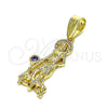 Dije Religioso 05.253.0165 Oro Laminado, Diseño de San Lazaro, con Amatista Zirconia Cubica, Pulido, Tono Dorado