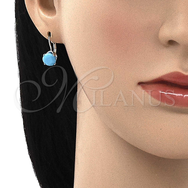 Arete Gancho Frances 02.63.2622.5 Plata Rodinada, con Zirconia Cubica Turquoise, Pulido, Rodinado