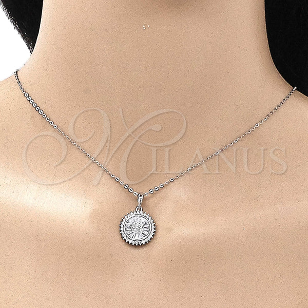 Juego de Arete y Dije de Adulto 10.286.0045 Plata Rodinada, con Zirconia Cubica Blanca y Micro Pave Blanca, Pulido, Rodinado
