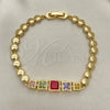 Pulsera Elegante 03.283.0089.1.07 Oro Laminado, con Multicolor Zirconia Cubica, Pulido, Tono Dorado (06 MM Thickness, 7 Inches Length)