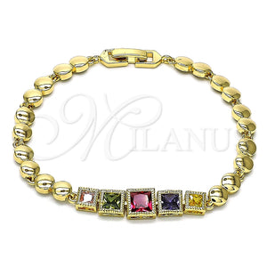 Pulsera Elegante 03.283.0089.1.07 Oro Laminado, con Multicolor Zirconia Cubica, Pulido, Tono Dorado (06 MM Thickness, 7 Inches Length)
