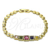 Pulsera Elegante 03.283.0089.1.07 Oro Laminado, con Multicolor Zirconia Cubica, Pulido, Tono Dorado (06 MM Thickness, 7 Inches Length)