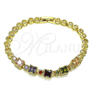 Pulsera Elegante 03.283.0091.1.07 Oro Laminado, con Multicolor Zirconia Cubica, Pulido, Tono Dorado (05 MM Thickness, 7 Inches Length)