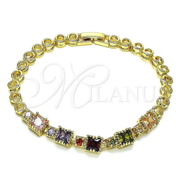 Pulsera Elegante 03.283.0091.1.07 Oro Laminado, con Multicolor Zirconia Cubica, Pulido, Tono Dorado (05 MM Thickness, 7 Inches Length)