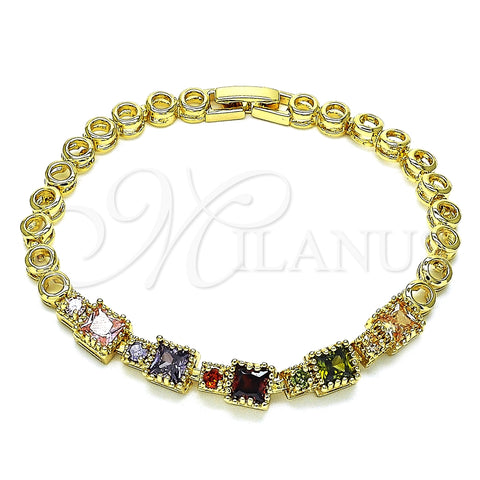 Pulsera Elegante 03.283.0091.1.07 Oro Laminado, con Multicolor Zirconia Cubica, Pulido, Tono Dorado (05 MM Thickness, 7 Inches Length)