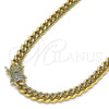 Gargantilla Basica 04.156.0465.24 Oro Laminado, Diseño de Miami Cubana, con Micro Pave Blanca, Pulido, Tono Dorado (Calibre 160, Grosor 06 MM, 24 Pulgadas de Largo)