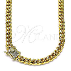 Gargantilla Basica 04.156.0465.24 Oro Laminado, Diseño de Miami Cubana, con Blanca Micro Pave, Pulido, Tono Dorado (160 Gauge, 06 MM Thickness, 24 Inches Length)