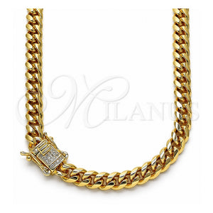Gargantilla Basica 04.156.0465.24 Oro Laminado, Diseño de Miami Cubana, con Micro Pave Blanca, Pulido, Tono Dorado (Calibre 160, Grosor 06 MM, 24 Pulgadas de Largo)