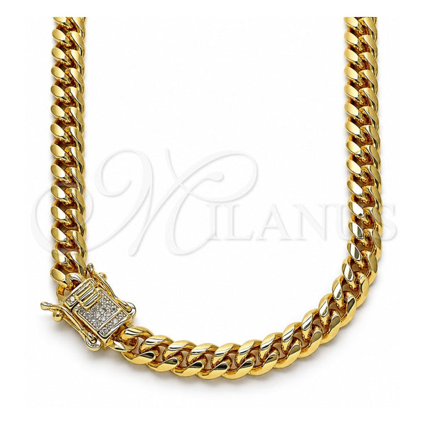 Gargantilla Basica 04.156.0465.24 Oro Laminado, Diseño de Miami Cubana, con Micro Pave Blanca, Pulido, Tono Dorado (Calibre 160, Grosor 06 MM, 24 Pulgadas de Largo)