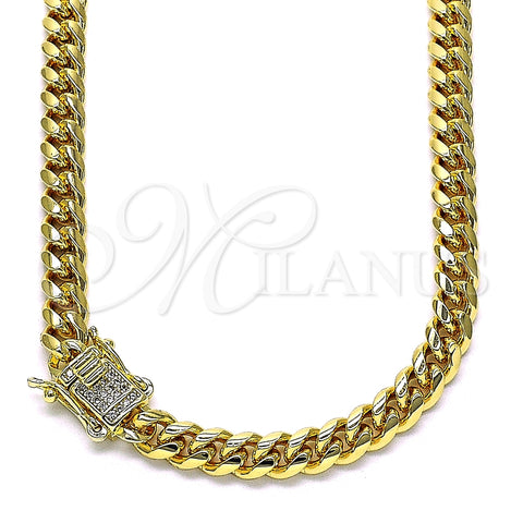 Gargantilla Basica 04.156.0465.24 Oro Laminado, Diseño de Miami Cubana, con Blanca Micro Pave, Pulido, Tono Dorado (160 Gauge, 06 MM Thickness, 24 Inches Length)