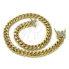 Tobillera Básica 04.156.0465.10 Oro Laminado, Diseño de Miami Cubana, con Blanca Micro Pave, Pulido, Tono Dorado (160 Gauge, 06 MM Thickness, 10 Inches Length)