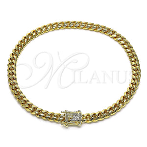 Tobillera Básica 04.156.0465.10 Oro Laminado, Diseño de Miami Cubana, con Blanca Micro Pave, Pulido, Tono Dorado (160 Gauge, 06 MM Thickness, 10 Inches Length)