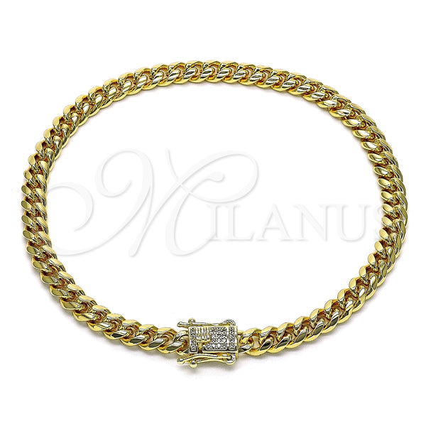Tobillera Básica 04.156.0465.10 Oro Laminado, Diseño de Miami Cubana, con Blanca Micro Pave, Pulido, Tono Dorado (160 Gauge, 06 MM Thickness, 10 Inches Length)