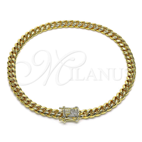 Tobillera Básica 04.156.0465.10 Oro Laminado, Diseño de Miami Cubana, con Blanca Micro Pave, Pulido, Tono Dorado (160 Gauge, 06 MM Thickness, 10 Inches Length)