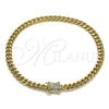 Tobillera Básica 04.156.0465.10 Oro Laminado, Diseño de Miami Cubana, con Blanca Micro Pave, Pulido, Tono Dorado (160 Gauge, 06 MM Thickness, 10 Inches Length)