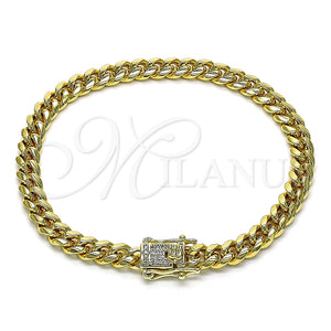Pulsera Básica 04.156.0465.08 Oro Laminado, Diseño de Miami Cubana, con Blanca Micro Pave, Pulido, Tono Dorado (160 Gauge, 06 MM Thickness, 8 Inches Length)