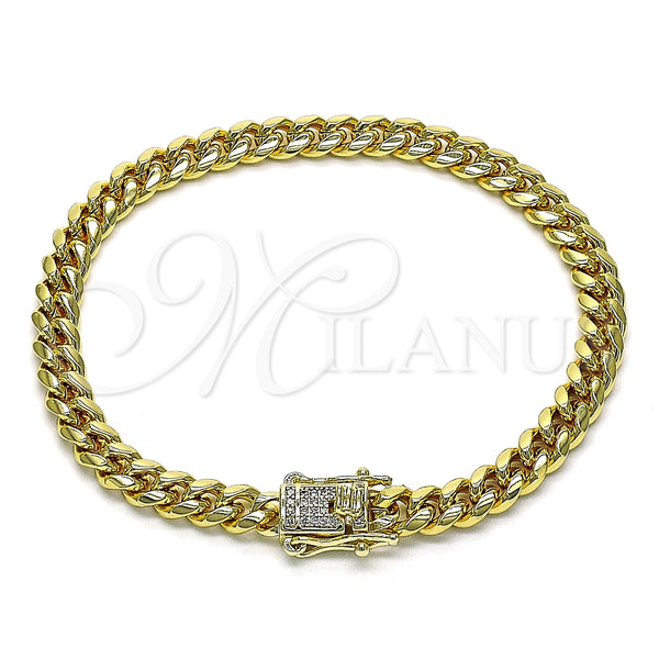 Pulsera Básica 04.156.0465.08 Oro Laminado, Diseño de Miami Cubana, con Blanca Micro Pave, Pulido, Tono Dorado (160 Gauge, 06 MM Thickness, 8 Inches Length)