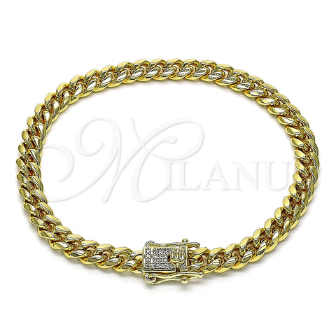 Pulsera Básica 04.156.0465.08 Oro Laminado, Diseño de Miami Cubana, con Blanca Micro Pave, Pulido, Tono Dorado (160 Gauge, 06 MM Thickness, 8 Inches Length)