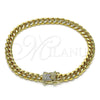 Pulsera Básica 04.156.0465.08 Oro Laminado, Diseño de Miami Cubana, con Blanca Micro Pave, Pulido, Tono Dorado (160 Gauge, 06 MM Thickness, 8 Inches Length)