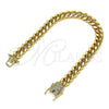 Pulsera Básica 04.156.0466.07 Oro Laminado, Diseño de Miami Cubana, con Blanca Micro Pave, Pulido, Tono Dorado (200 Gauge, 07 MM Thickness, 7 Inches Length)
