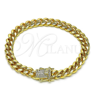 Pulsera Básica 04.156.0466.07 Oro Laminado, Diseño de Miami Cubana, con Blanca Micro Pave, Pulido, Tono Dorado (200 Gauge, 07 MM Thickness, 7 Inches Length)