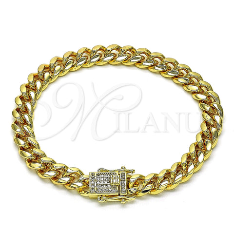 Pulsera Básica 04.156.0466.07 Oro Laminado, Diseño de Miami Cubana, con Blanca Micro Pave, Pulido, Tono Dorado (200 Gauge, 07 MM Thickness, 7 Inches Length)