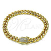 Pulsera Básica 04.156.0466.07 Oro Laminado, Diseño de Miami Cubana, con Blanca Micro Pave, Pulido, Tono Dorado (200 Gauge, 07 MM Thickness, 7 Inches Length)