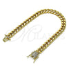 Pulsera Básica 04.156.0466.08 Oro Laminado, Diseño de Miami Cubana, con Blanca Micro Pave, Pulido, Tono Dorado (200 Gauge, 07 MM Thickness, 8 Inches Length)