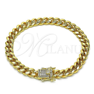 Pulsera Básica 04.156.0466.08 Oro Laminado, Diseño de Miami Cubana, con Blanca Micro Pave, Pulido, Tono Dorado (200 Gauge, 07 MM Thickness, 8 Inches Length)