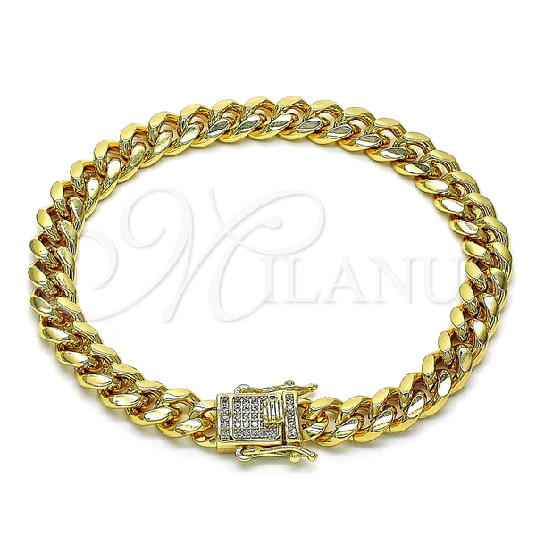 Pulsera Básica 04.156.0466.08 Oro Laminado, Diseño de Miami Cubana, con Blanca Micro Pave, Pulido, Tono Dorado (200 Gauge, 07 MM Thickness, 8 Inches Length)