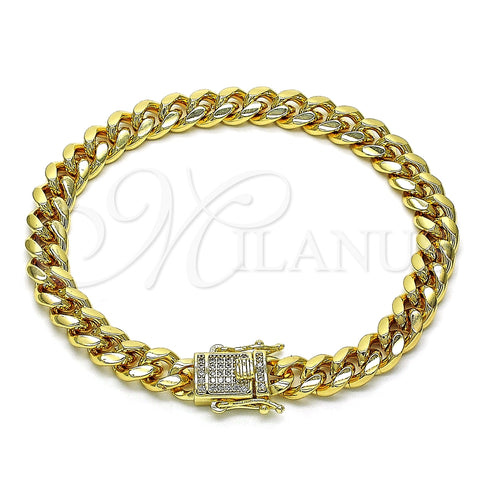 Pulsera Básica 04.156.0466.08 Oro Laminado, Diseño de Miami Cubana, con Blanca Micro Pave, Pulido, Tono Dorado (200 Gauge, 07 MM Thickness, 8 Inches Length)