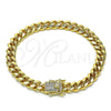 Pulsera Básica 04.156.0466.08 Oro Laminado, Diseño de Miami Cubana, con Blanca Micro Pave, Pulido, Tono Dorado (200 Gauge, 07 MM Thickness, 8 Inches Length)